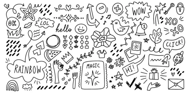 Doodle hand drawn set elements. Abstract arrows, elements hand drawn style concept design. — Stok Vektör