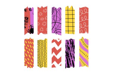 Collection of decorative scotch tape. Washi Tape. Various color strips. Different textures. 