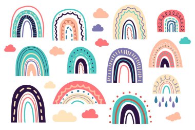A set of cute color rainbows. Collection of children flat vector illustrations.