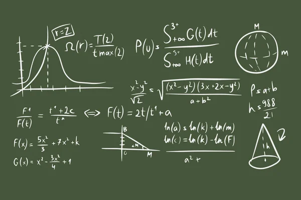 Línea de fórmulas de ecuación matemática. Matemáticas bosquejo garabato escritura — Vector de stock
