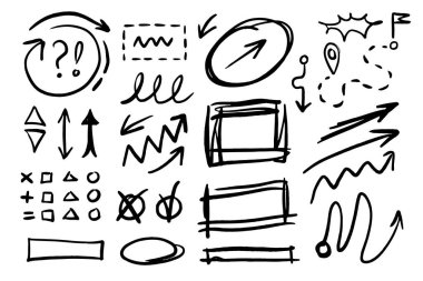 İşaret eden oklar, çerçeve işaretçisi daire koleksiyonu doodle