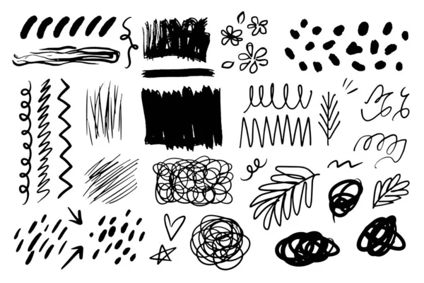 Diferentes linhas de escova abstrata conjunto de elementos doodle — Vetor de Stock