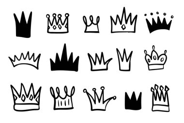 Çeşitli karalama ana hatları el çizimi illüstrasyon setini taçlandırıyor 