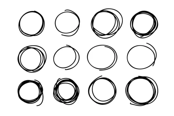 Dibujado a mano círculo negro línea garabatos conjunto — Archivo Imágenes Vectoriales