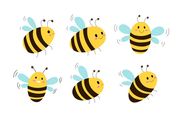 Set von Cartoon-Honigbienen isoliert auf weiß — Stockvektor