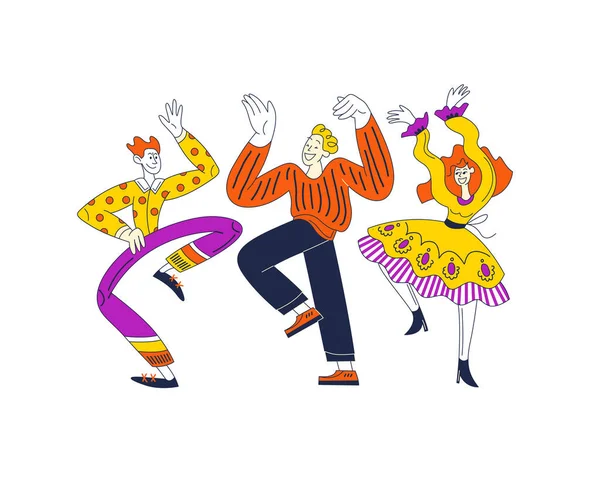 Dançar pessoas numa festa. Diversão Desenhos animados simples mão plana estilo desenhado — Vetor de Stock