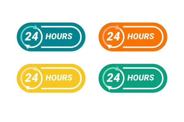 24 horas. Ícone de serviço 24 7. A seta circular no cronômetro. Desenho plano de ilustração vetorial — Vetor de Stock