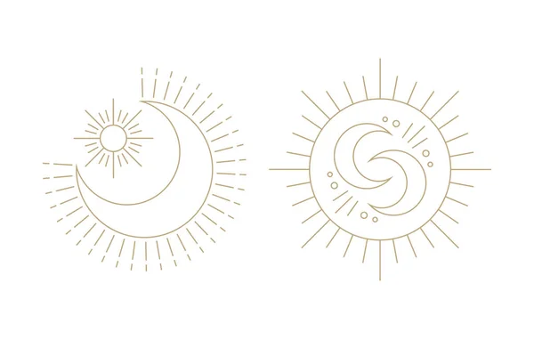 Güneş ve ay çizgisi sanat klibi. Güneş logosu, ay dövmesi..