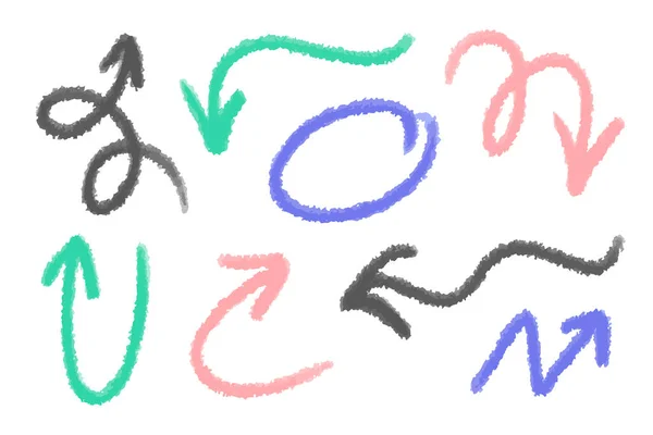 Handgezeichnetes Pfeilsymbol für Farbkurven, isoliert auf schwarzem Hintergrund. Doodle-Vektor-Illustration. — Stockvektor