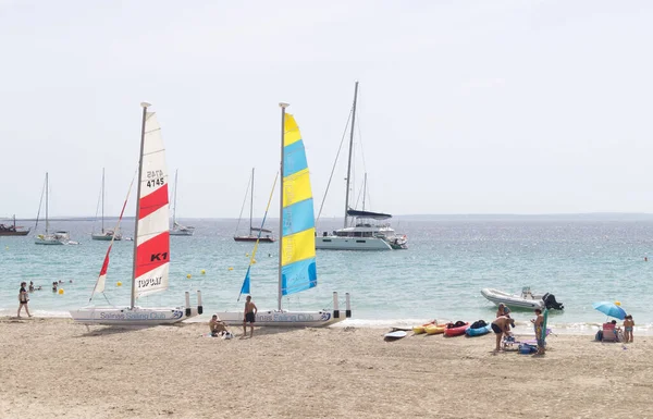 Small Sailboats Moored Shore Beach Sant Josep Talaia Ibiza Spain — Stock Fotó