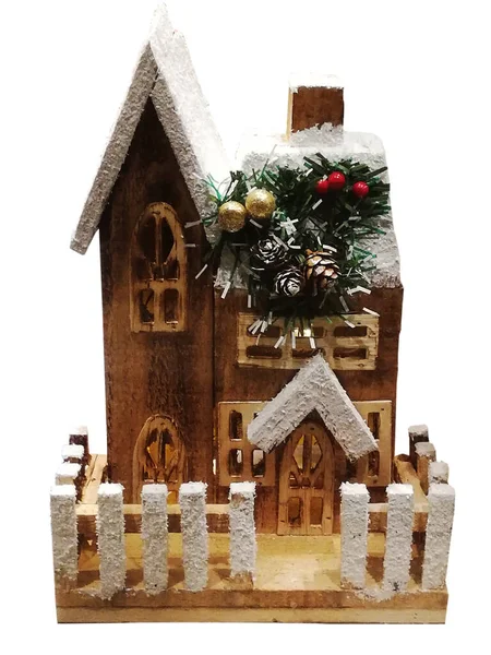Christmas Small Wooden House White Background — Stock Photo, Image