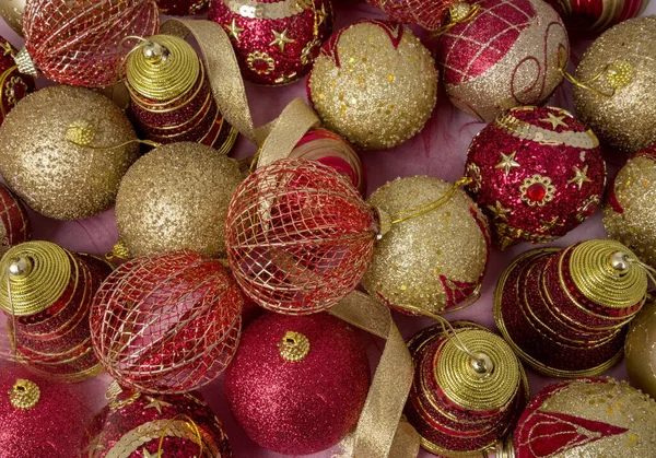 Boules Noël Pour Décorer Sapin Noël Rouge Top Vue Béatifique — Photo