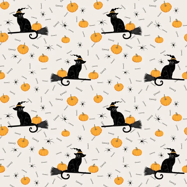 Gato Preto Sem Costura Abóbora Temático Halloween Pattern Ilustração De Stock