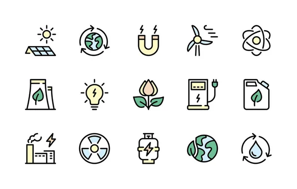 Energy Vector Line Icons Set Eco Colored Energy Icon Energy — Stock Vector