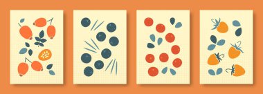 Taşıyıcı illüstrasyon, pastel renkli böğürtlenlerin soyut yaşamı. Çağdaş sanat koleksiyonu. Böğürtlen, ardıç, kızılcık, sosyal medya için yabanmersini, posterler..