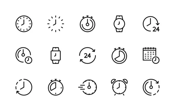 Time Clock Vector Linear Icons Set Time Management Alarm Wristwatch — Vector de stock