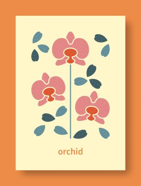 Pastel renklerde orkide çiçeğinin soyut yaşamı. Modern sanat koleksiyonu. Sosyal medya, kartlar, mobil konsept, posterler ve web tasarımı için orkide çiçeği vektörü. Vektör illüstrasyonu.