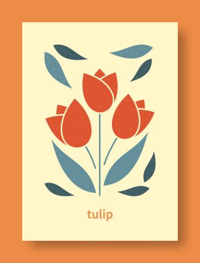 Pastel renklerde lale çiçeğinin soyut yaşamı. Modern sanat koleksiyonu. Sosyal medya, kartlar, mobil konsept, posterler ve web tasarımı için lale çiçeği vektörü. Vektör illüstrasyonu.