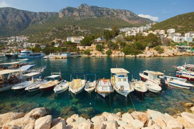 A lot of small boat at the pier in town of Kas in Turkey