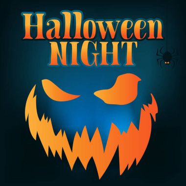 Cadılar Bayramı Gecesi şeytani gülümseme ile koyu mavi korku arka planı