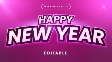Mutlu yeni yıl metin efekti vektör illüstrasyonları serin mercek alevi ve yumuşak pembe arkaplan