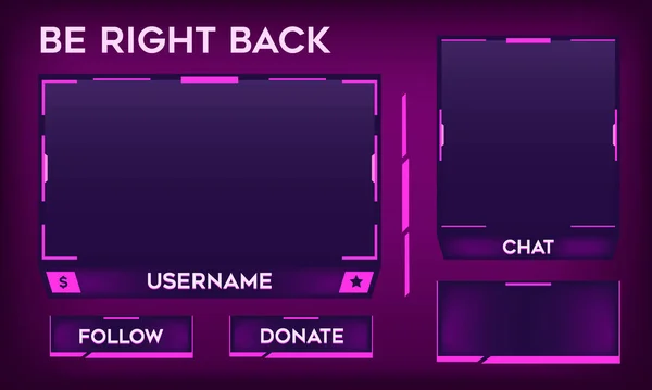 チャットボックスで明るいピンクと紫のテーマを右に戻る画面をオーバーレイストリーム Facecam Panel Design — ストックベクタ