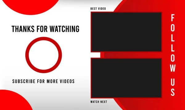 Youtube End Screen Rot Weiß Design Geometrische Vorlage Outro Vorlage — Stockvektor