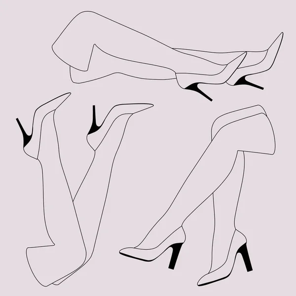 Pies Mujer Zapatos Con Tacones Contornos Lineales Ilustración Vectorial — Archivo Imágenes Vectoriales