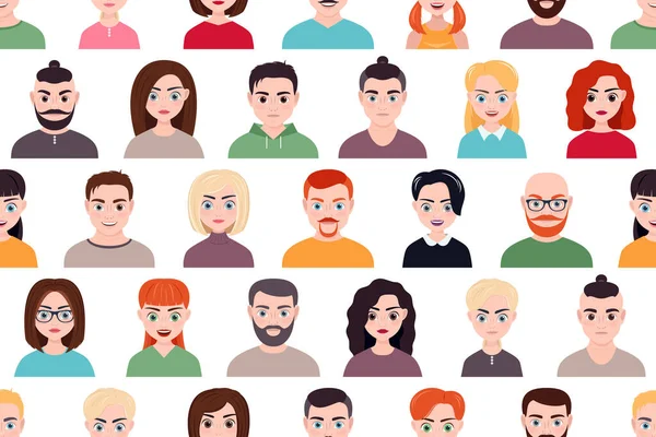 Erkek ve kadın yüzlü vektör çizimleri, erkek ve kız avatarlarının karikatür tarzında.