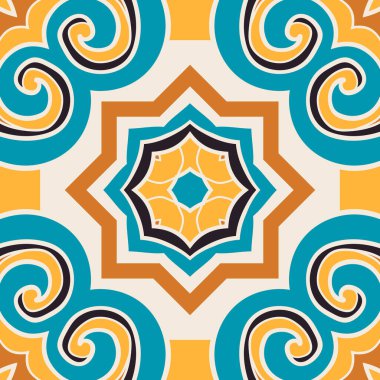 Kusursuz desenli Talavera Azulejos Portekiz Türk dekorasyonu Fas mozaik taşıyıcı illüstrasyon duvar kağıdı