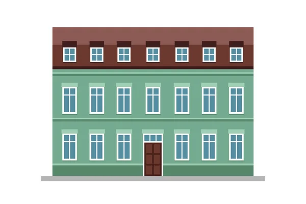 Vector Illustratie Groen Modern Huis Gebouw Exterieur Stedelijk Gebouw Gevel — Stockvector