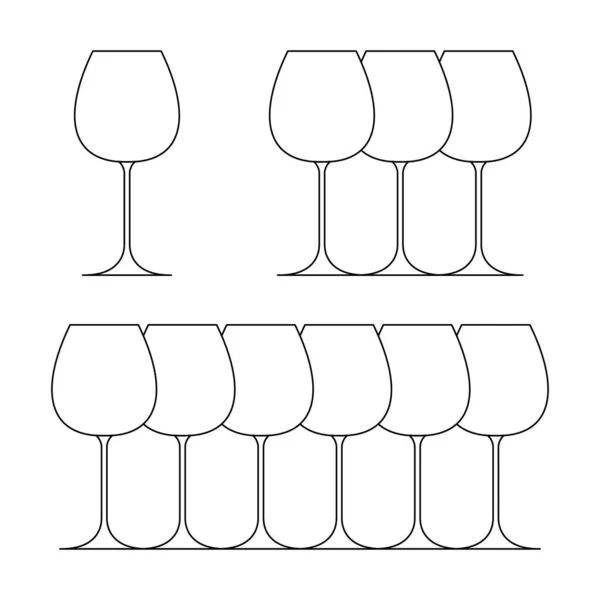Set Wine Glasses Linear Icons Vector Illustration Black Outline White — Stock Vector