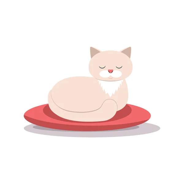 Cat Sleeping Pillow Vector Flat Illustration Cute Pet White Background — Stock Vector