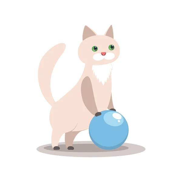 Vector Illustration Cat Playing Ball Pet White Background — Stock Vector