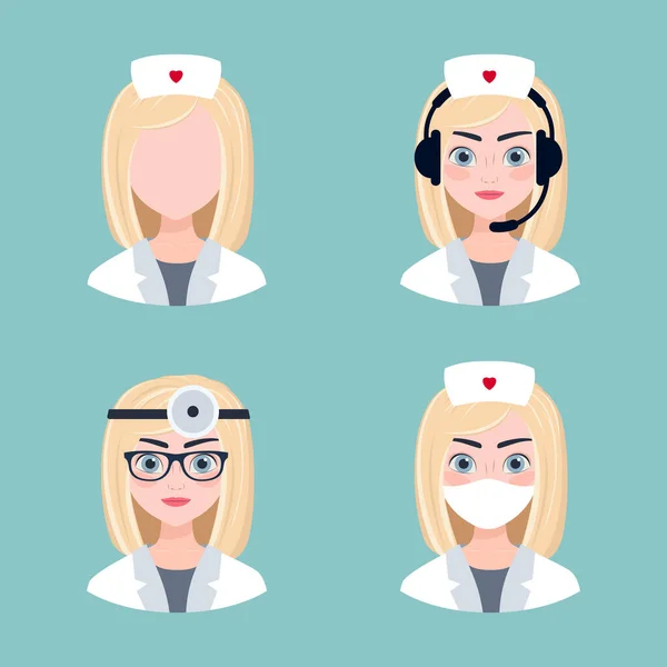 Avatar Enfermeira Médico Vetor Ilustração Coleção Retratos Femininos Com Sem — Vetor de Stock