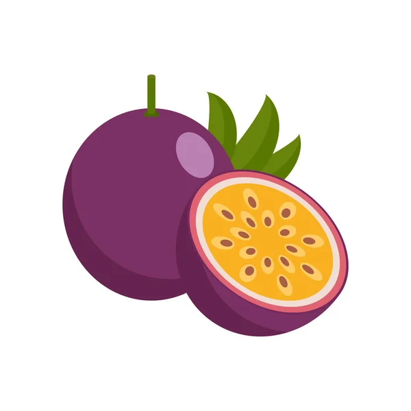 Passievrucht Anderhalf Geïsoleerd Tropisch Fruit Een Witte Achtergrond Vectorillustratie — Stockvector