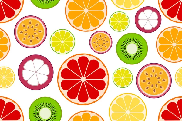 Hladký Vzor Tropickým Ovocem Vektorová Ilustrace Textura Kiwi Půlky Pomeranče — Stockový vektor