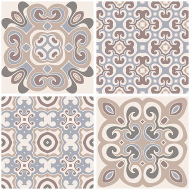 Geleneksel süslemeli Portekiz dekoratif renkli fayanslar azulejos. Soyut arkaplan. Vektör el çizimi, tipik Portekiz fayansları, seramik fayanslar. Kusursuz desen.