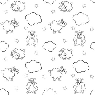 Bulutları ve yıldızları olan sevimli koyunlar..