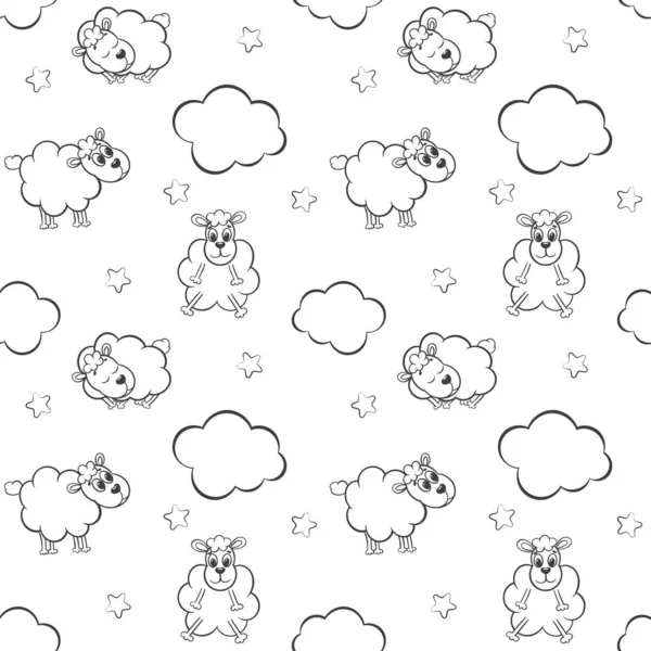 Bulutları ve yıldızları olan sevimli koyunlar..