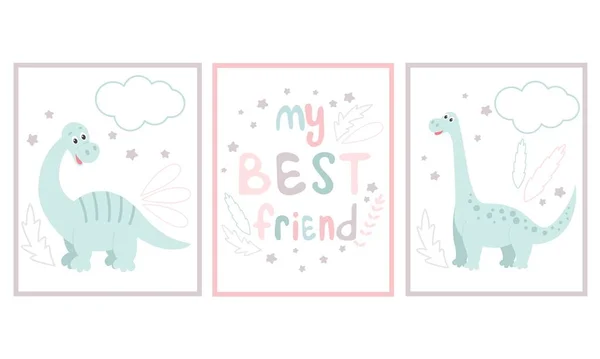 Set kartu bayi dinosaurus atau poster. - Stok Vektor