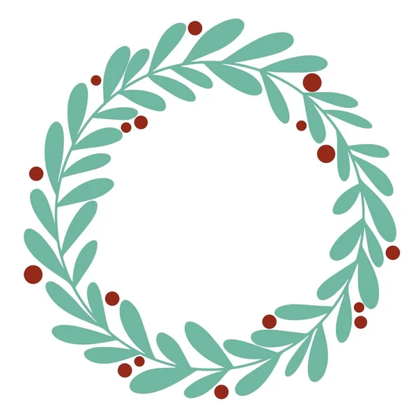 Corona Navidad Decorativa Caducifolia Con Bayas Rojas Vector Ilustración Marco — Vector de stock