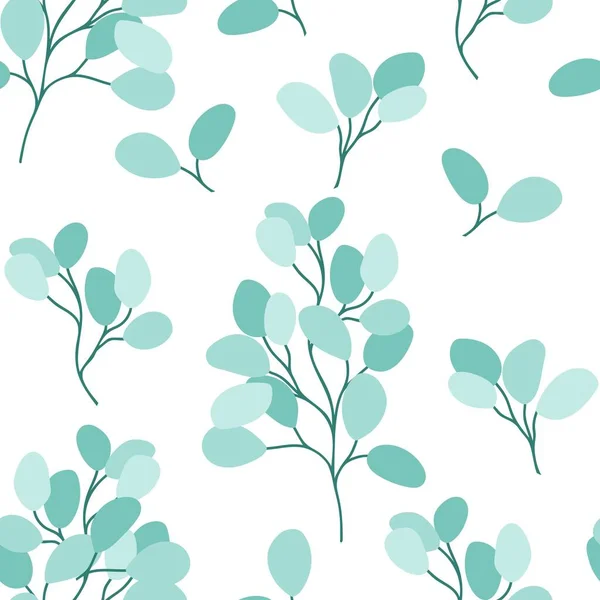 Eukalyptuszweige Nahtlose Mustervektorillustration Hintergrund Mit Anmutigen Runden Grünen Blättern Trendige — Stockvektor