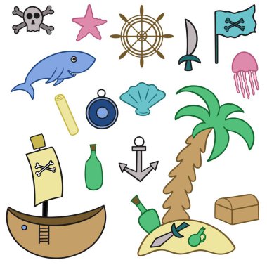 Korsan el çizimi, vektör illüstrasyonu. 