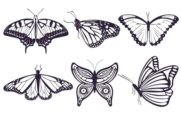Бабочки рука рисования набор изолированных объектов. Стоковая Иллюстрация