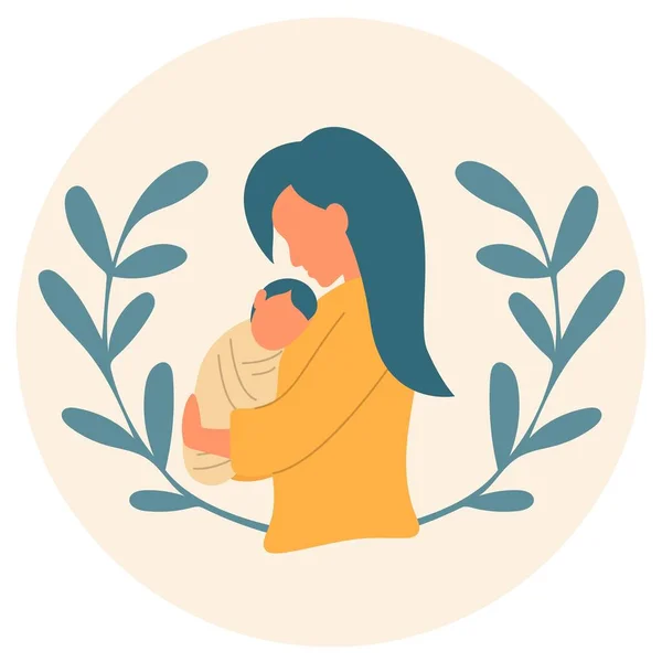 Giovane madre tiene il suo bambino tra le braccia — Vettoriale Stock