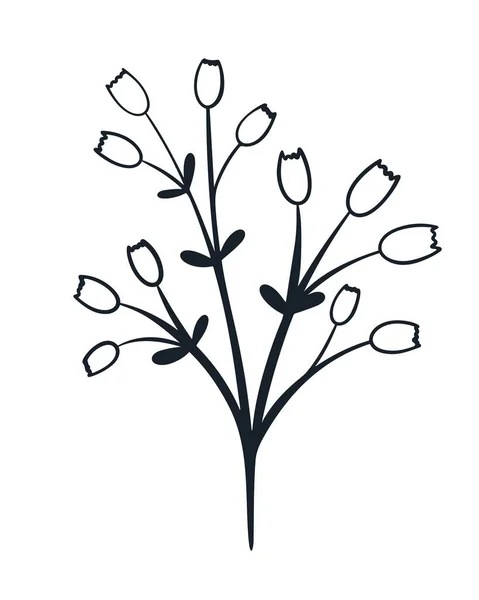 Küçük çiçekli ve yapraklı Doodle tarzı dal — Stok Vektör