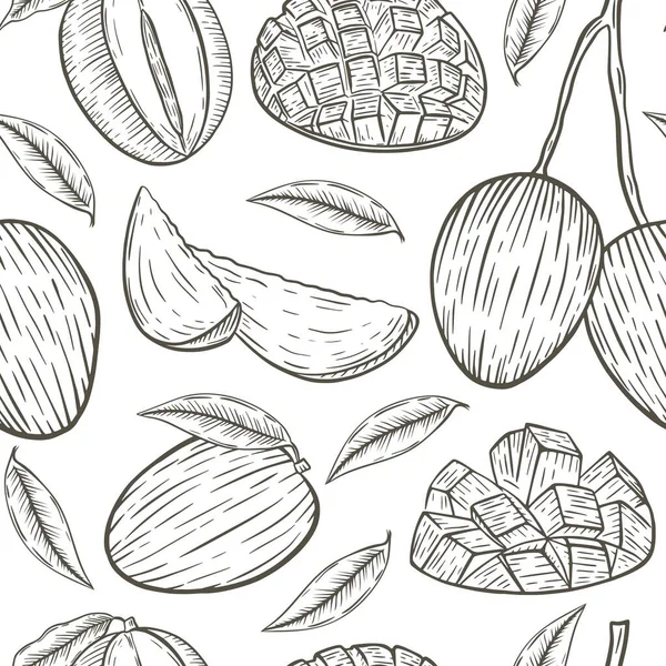Sketch mango seamless pattern vector illustration — Vector de stock
