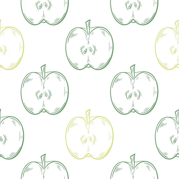 Πράσινα μήλα χέρι χάραξη αδιάλειπτη μοτίβο — Διανυσματικό Αρχείο
