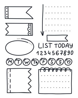 Set tickers and elements for planner doodle style clipart